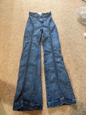 REVICE Dark Blue Flare Jeans with Contrast Panel Seams